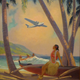 Where Progress and Romance Meet, Featuring a Boeing 314 soaring over a Hawaiian beach, this 1939 painting by Ruehl Frederick Heckman depicts the meeting of the modern and the exotic as the world continued to shrink. (Ruehl Frederick Heckman)